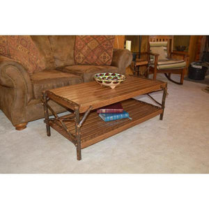 A & L Furniture Hickory Coffee Table with Shelf Table Rustic Hickory