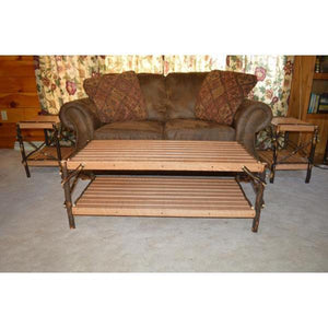 A & L Furniture Hickory Coffee Table with Shelf Table Rustic Hickory