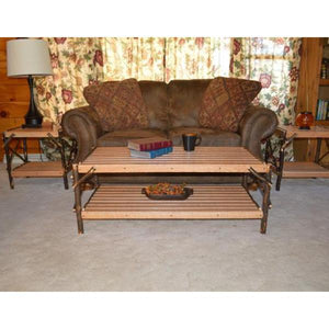 A & L Furniture Hickory Coffee Table with Shelf Table Rustic Hickory