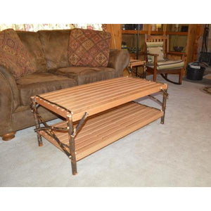 A & L Furniture Hickory Coffee Table with Shelf Table Rustic Hickory