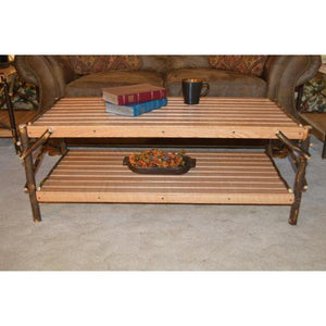 A & L Furniture Hickory Coffee Table with Shelf Table Rustic Hickory