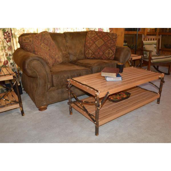 A &amp; L Furniture Hickory Coffee Table with Shelf Table Rustic Hickory
