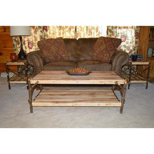 A & L Furniture Hickory Coffee Table with Shelf Table Rustic Hickory