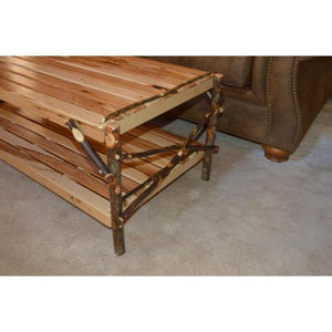 A & L Furniture Hickory Coffee Table with Shelf Table Rustic Hickory