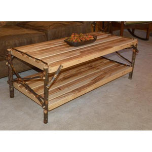 A & L Furniture Hickory Coffee Table with Shelf Table Rustic Hickory