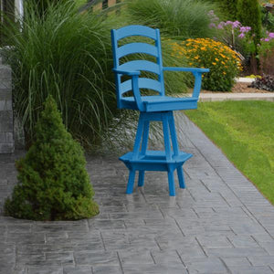 A & L Furniture Ladderback Swivel Bar Chair w/ Arms Outdoor Chairs Aruba Blue