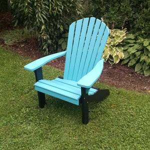 A & L Furniture Poly Fanback Adirondack Chair with Black Frame Outdoor Chairs Aruba Blue
