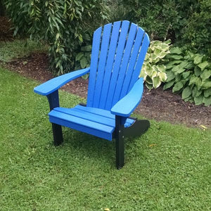 A & L Furniture Poly Fanback Adirondack Chair with Black Frame Outdoor Chairs Blue