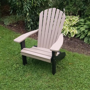 A & L Furniture Poly Fanback Adirondack Chair with Black Frame Outdoor Chairs Weathered Wood