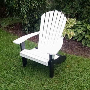 A & L Furniture Poly Fanback Adirondack Chair with Black Frame Outdoor Chairs White