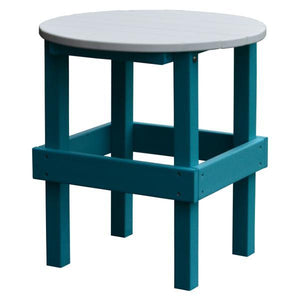 A & L Furniture Poly Round Side Table with White Top Side Table Aruba Blue