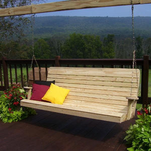 A & L Furniture Pressure Treated Pine Highback Porch Swing Porch Swings 4ft / Unfinished