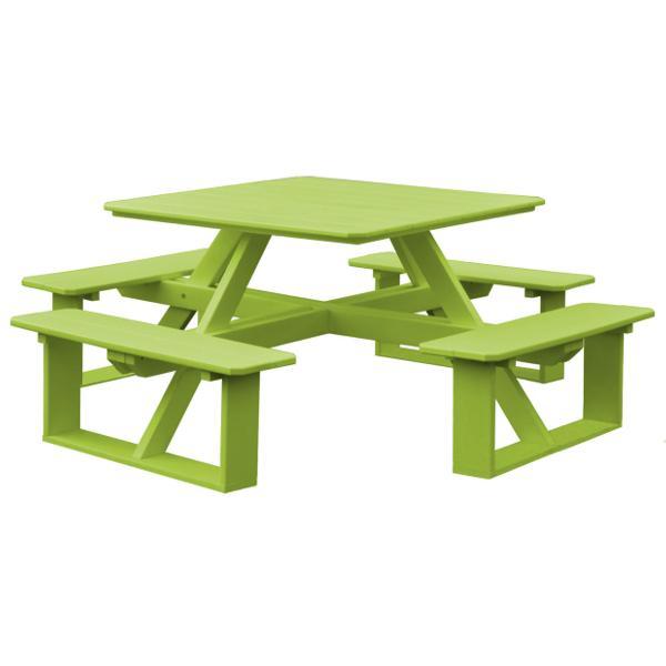 A &amp; L Furniture Recycled Plastic 44 Inch Square Walk-In Table Picnic Table Tropical Lime / No