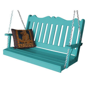 A & L Furniture Recycled Plastic Poly Royal English Porch Swing Porch Swings 4ft / Aruba Blue