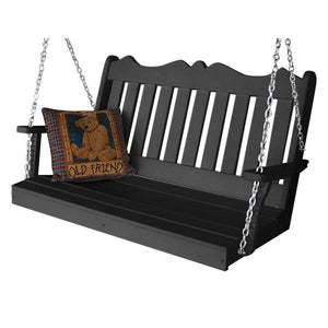 A & L Furniture Recycled Plastic Poly Royal English Porch Swing Porch Swings 4ft / Black