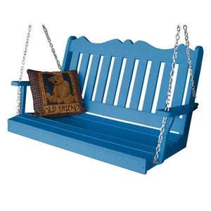 A & L Furniture Recycled Plastic Poly Royal English Porch Swing Porch Swings 4ft / Blue