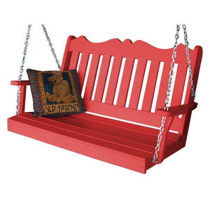 A & L Furniture Recycled Plastic Poly Royal English Porch Swing Porch Swings 4ft / Bright Red