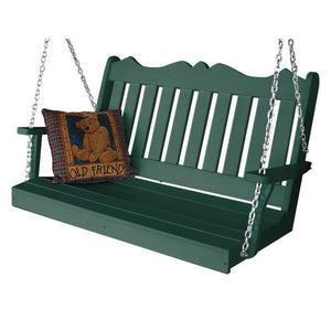 A & L Furniture Recycled Plastic Poly Royal English Porch Swing Porch Swings 4ft / Turf Green