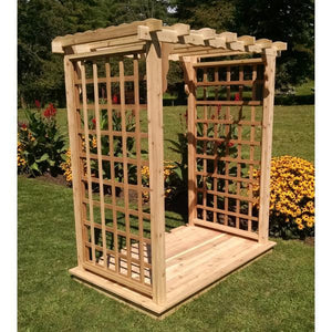 A & L Furniture Western Red Cedar Lexington Arbor with Deck Porch Swing Stands 4ft / Unfinished