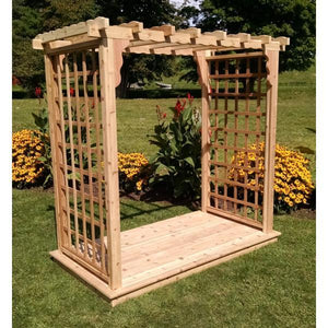 A & L Furniture Western Red Cedar Lexington Arbor with Deck Porch Swing Stands 4ft / Unfinished