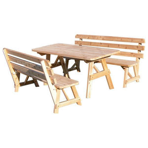 A & L Furniture Western Red Cedar Picnic Table with 2 Backed Benches Picnic Table 4ft / Unfinished / No
