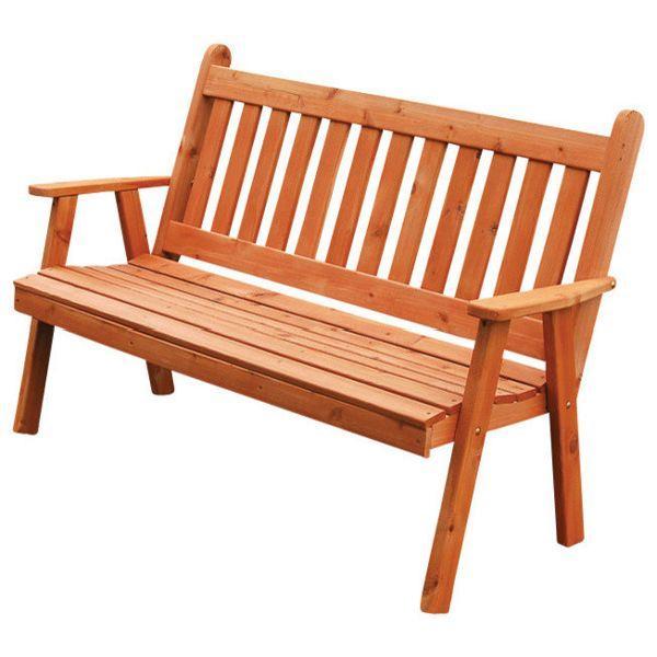 A &amp; L Furniture Western Red Cedar Traditional English Garden Bench Garden Benches 4ft / Redwood