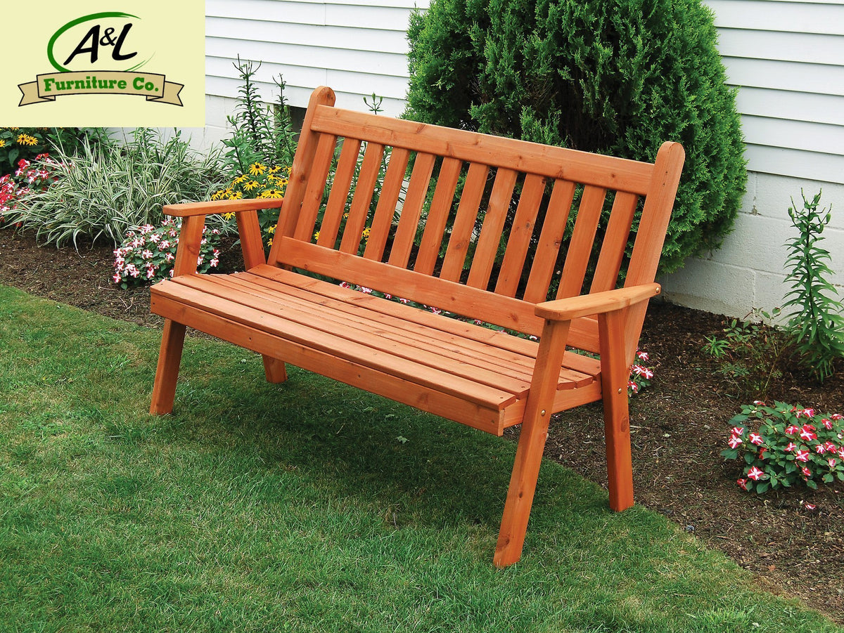 A &amp; L Furniture Western Red Cedar Traditional English Garden Bench Garden Benches 4ft / Unfinished
