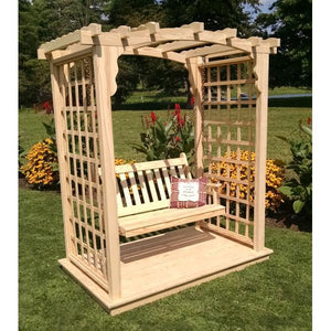 A & L Furniture Yellow Pine Cambridge Arbor with Deck & Swing Porch Swings 5ft / Unfinished