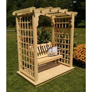 A & L Furniture Yellow Pine Cambridge Arbor with Deck & Swing Porch Swings 5ft / Unfinished
