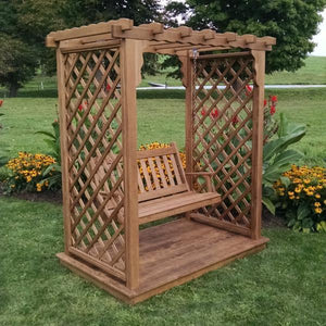 A & L Furniture Yellow Pine Covington Arbor with Deck & Swing Porch Swings 5ft / Unfinished