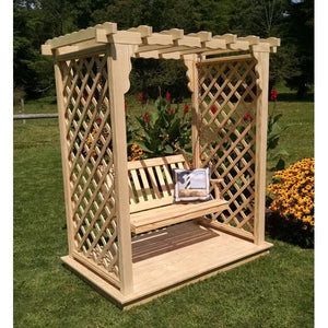 A & L Furniture Yellow Pine Covington Arbor with Deck & Swing Porch Swings 5ft / Unfinished