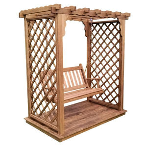A & L Furniture Yellow Pine Covington Arbor with Deck & Swing Porch Swings 5ft / Unfinished