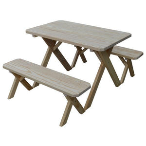 A & L Furniture Yellow Pine Cross Legged Picnic Table with 2 Benches Picnic Table 4ft / Unfinished / No