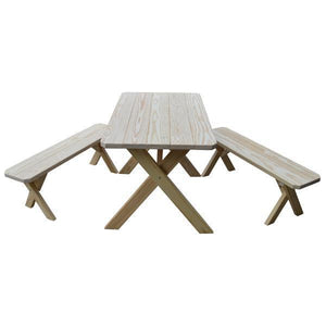 A & L Furniture Yellow Pine Cross Legged Picnic Table with 2 Benches Picnic Table 4ft / Unfinished / No