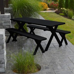 A & L Furniture Yellow Pine Cross Legged Picnic Table with 2 Benches Picnic Table 4ft / Unfinished / No