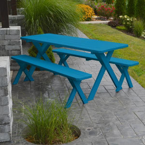 A & L Furniture Yellow Pine Cross Legged Picnic Table with 2 Benches Picnic Table 4ft / Unfinished / No