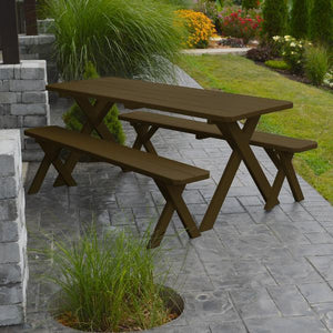 A & L Furniture Yellow Pine Cross Legged Picnic Table with 2 Benches Picnic Table 4ft / Unfinished / No
