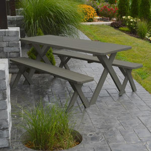 A & L Furniture Yellow Pine Cross Legged Picnic Table with 2 Benches Picnic Table 4ft / Unfinished / No