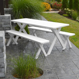 A & L Furniture Yellow Pine Cross Legged Picnic Table with 2 Benches Picnic Table 4ft / Unfinished / No