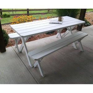 A & L Furniture Yellow Pine Cross Legged Picnic Table with 2 Benches Picnic Table 4ft / Unfinished / No