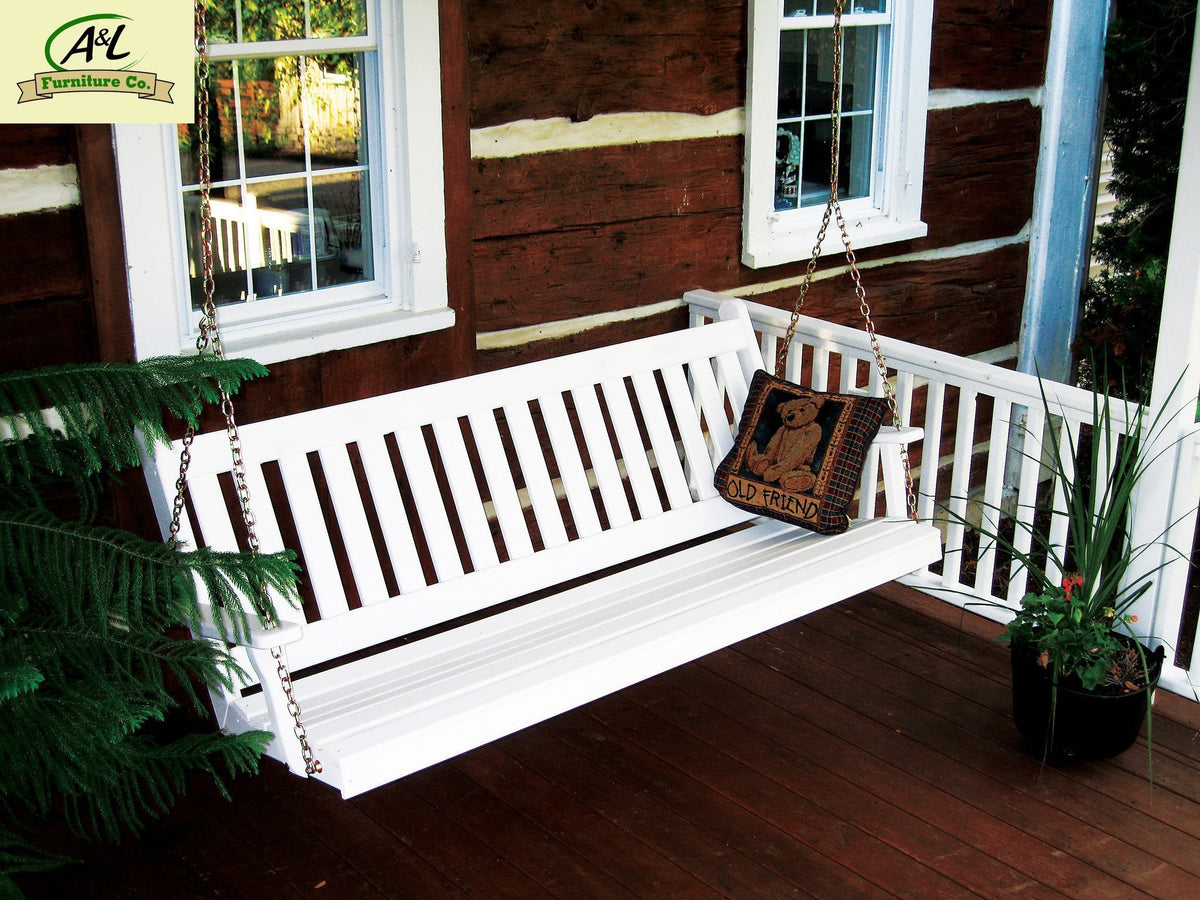 A &amp; L Furniture Yellow Pine Traditional English Style Porch Swing Porch Swings 4ft / Unfinished