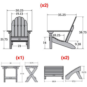 Adirondack 2 Essential Chairs with Folding Side Table & 2 Folding Ottomans Adirondack Chair