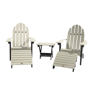 Adirondack 2 Essential Chairs with Folding Side Table & 2 Folding Ottomans Adirondack Chair Vapor (Black/Ivory)