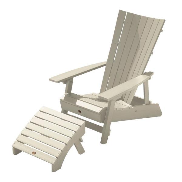 Adirondack Manhattan Beach Chair with Folding Ottoman Conversation Set Whitewash