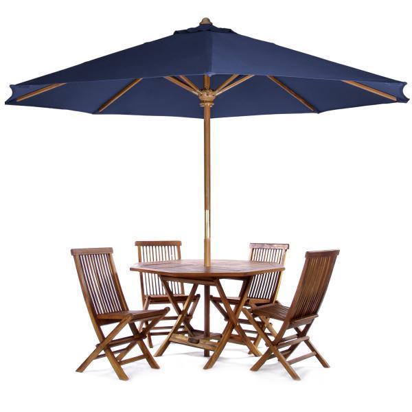 All Things Cedar 6-Piece Octagon Folding Table Set &amp; Umbrella dining set Blue