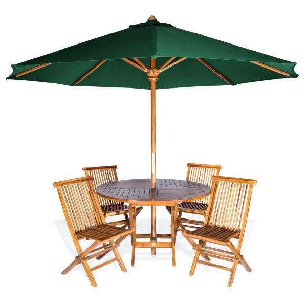 All Things Cedar 6-Piece Round Folding Table Set &amp; Umbrella dining set Green