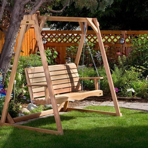 All Things Cedar Swing with A-Frame Set Porch Swings 6' Swing Frame & 4' Porch Swing Set / back yard swing / wooden swings for sale