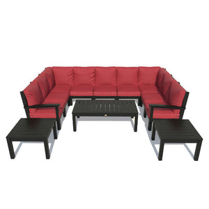 Bespoke Deep Seating 12 pc Sectional Sofa Set with Conversation and 2 Side Table Sectional Set Firecracker Red / Weathered Acorn