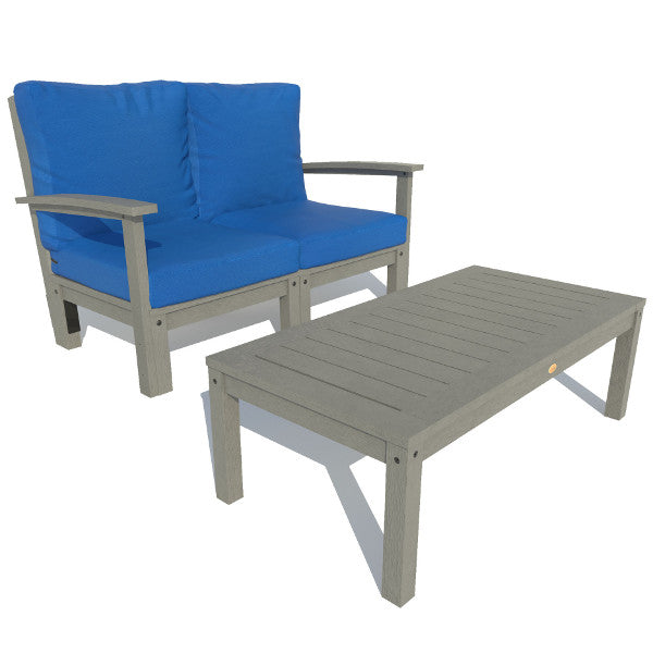 Bespoke Deep Seating Loveseat and Conversation Table Chair Cobalt Blue / Coastal Teak