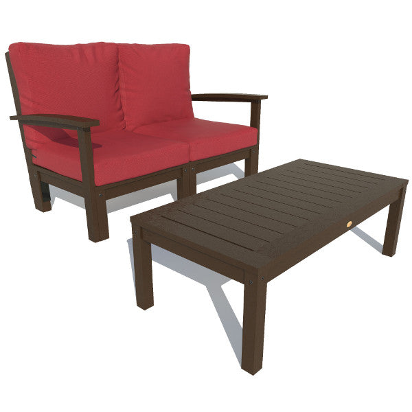 Bespoke Deep Seating Loveseat and Conversation Table Chair Firecracker Red / Weathered Acorn